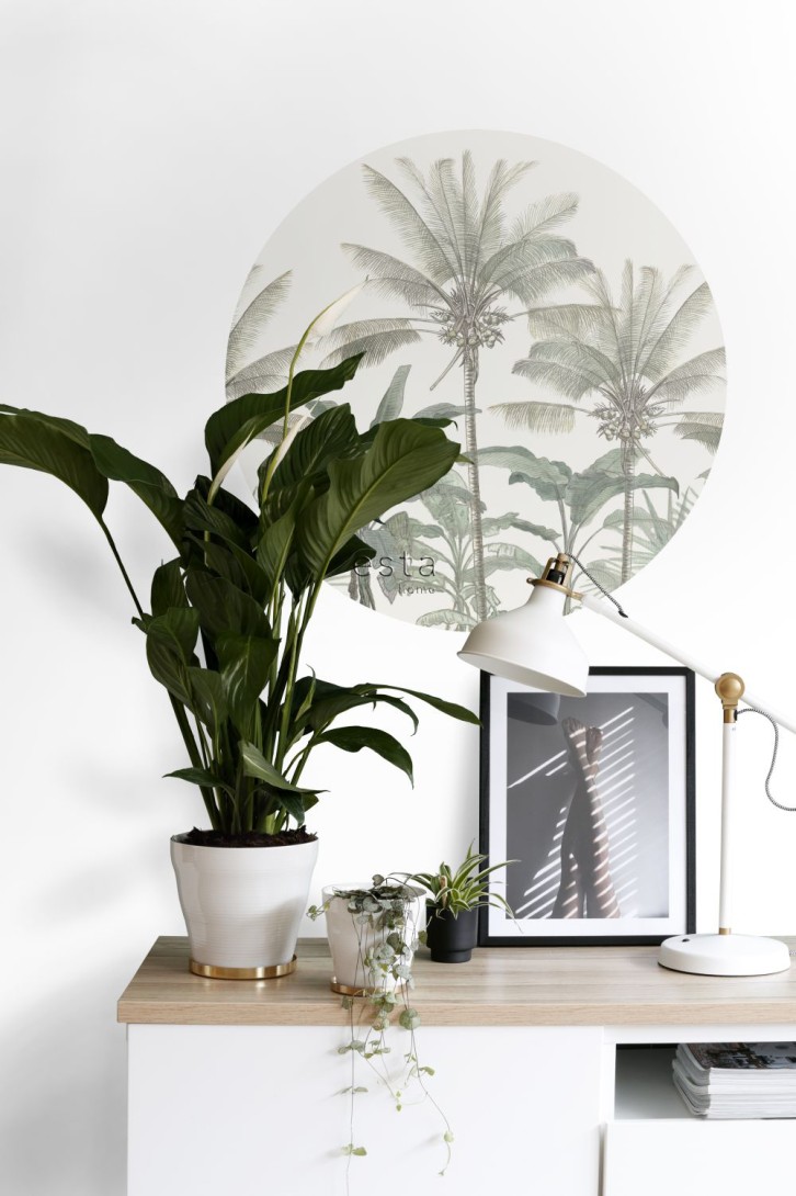 Esta 158983 Wall Wonders palm trees light beige and grayish green - okrągły mural w palmy