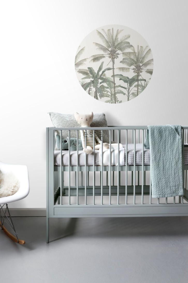 Esta 158983 Wall Wonders palm trees light beige and grayish green - okrągły mural w palmy