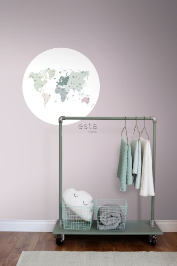 Esta 158986 Wall Wonders world map for children mint green gray and pink - okrągły mural dla dzieci w mapę świata