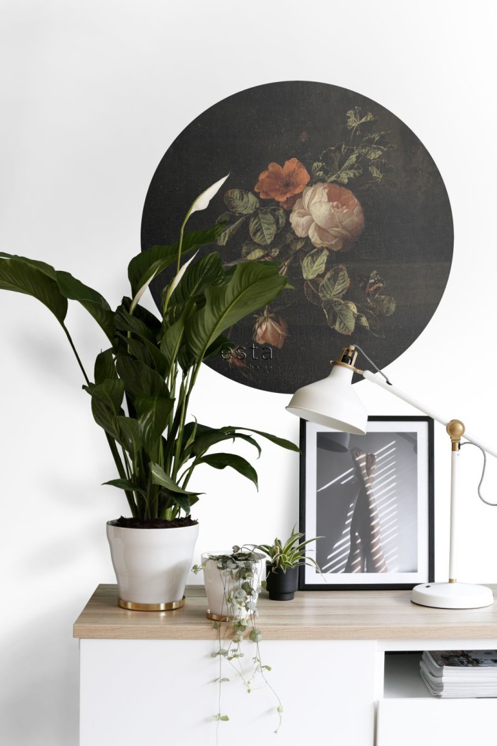 Esta 158990 Wall Wonders still life of flowers dark red and black - okrągły mural w kwiaty