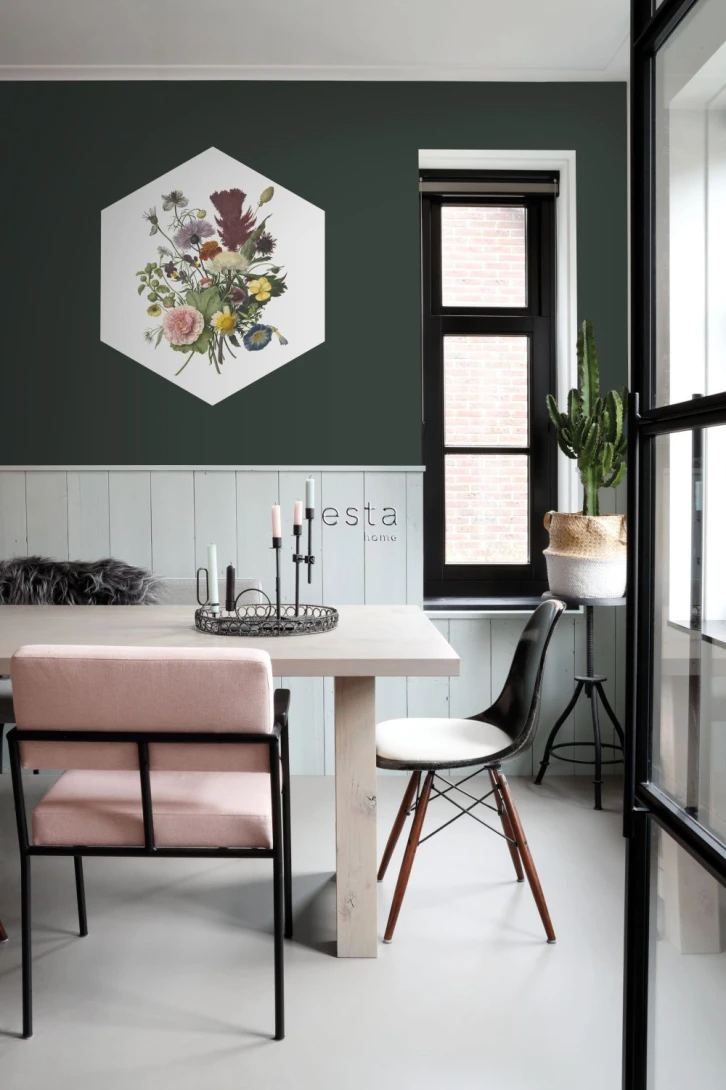 Esta 158998 Wall Wonders bouquet green pink and yellow - mural naklejka w bukiet kwiatów