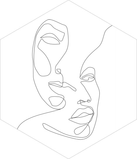 Esta 159001 Wall Wonders line art faces black and white - mural naklejka w abstrakcyjne twarze