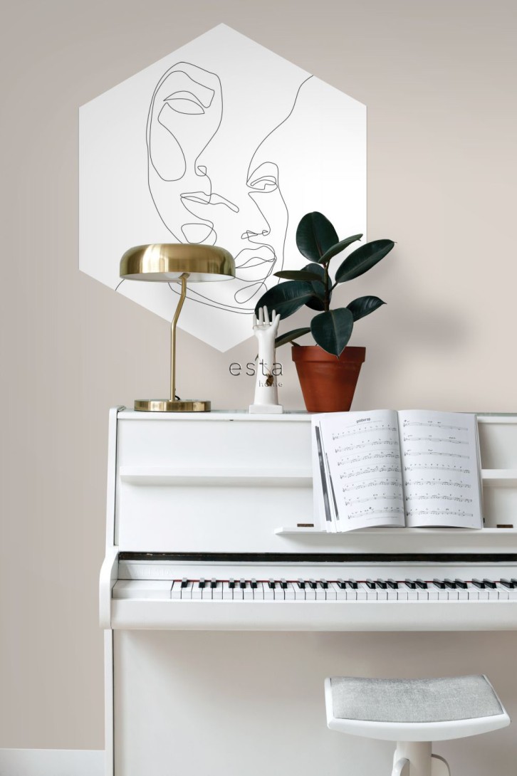 Esta 159001 Wall Wonders line art faces black and white - mural naklejka w abstrakcyjne twarze