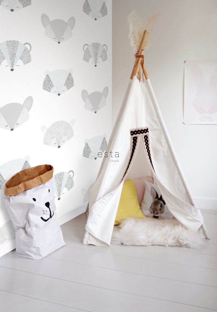 Esta 158832 Walls for Kids XL2 Animal heads light gray - tapeta dla dzieci w misie