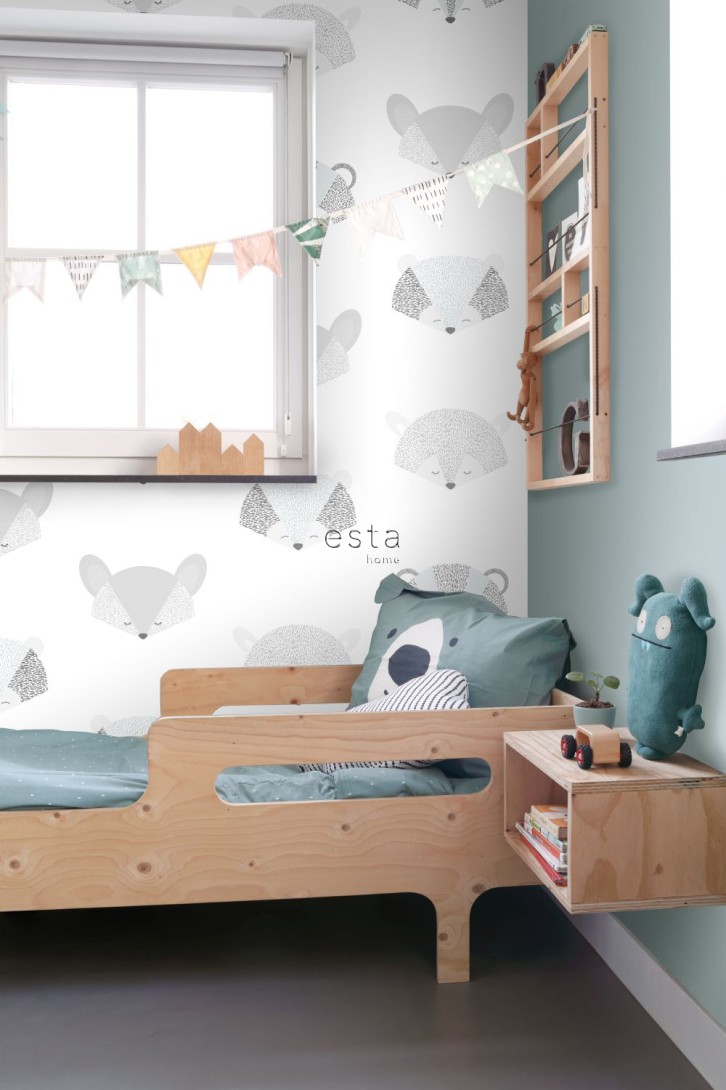 Esta 158832 Walls for Kids XL2 Animal heads light gray - tapeta dla dzieci w misie