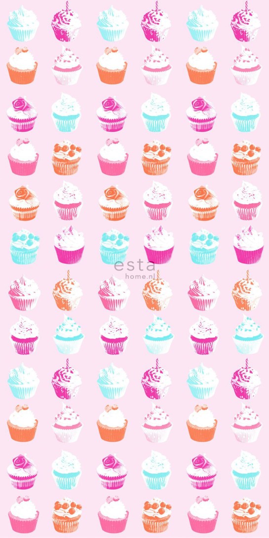 Esta 158715 Walls for Kids XL2 Cupcakes pink blue white and orange - tapeta dla dzieci w babeczki