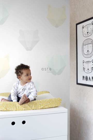 Esta 158856 Walls for Kids XL2 Animal heads mint green blue and gray - mural dla dzieci w zwierzęta