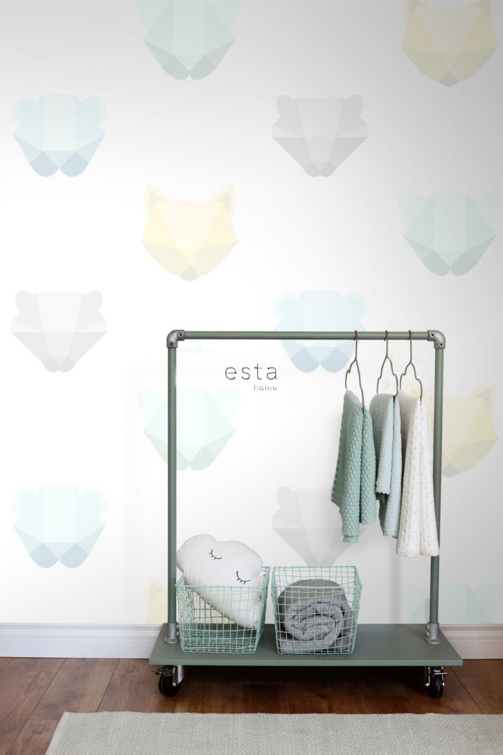 Esta 158856 Walls for Kids XL2 Animal heads mint green blue and gray - mural dla dzieci w zwierzęta