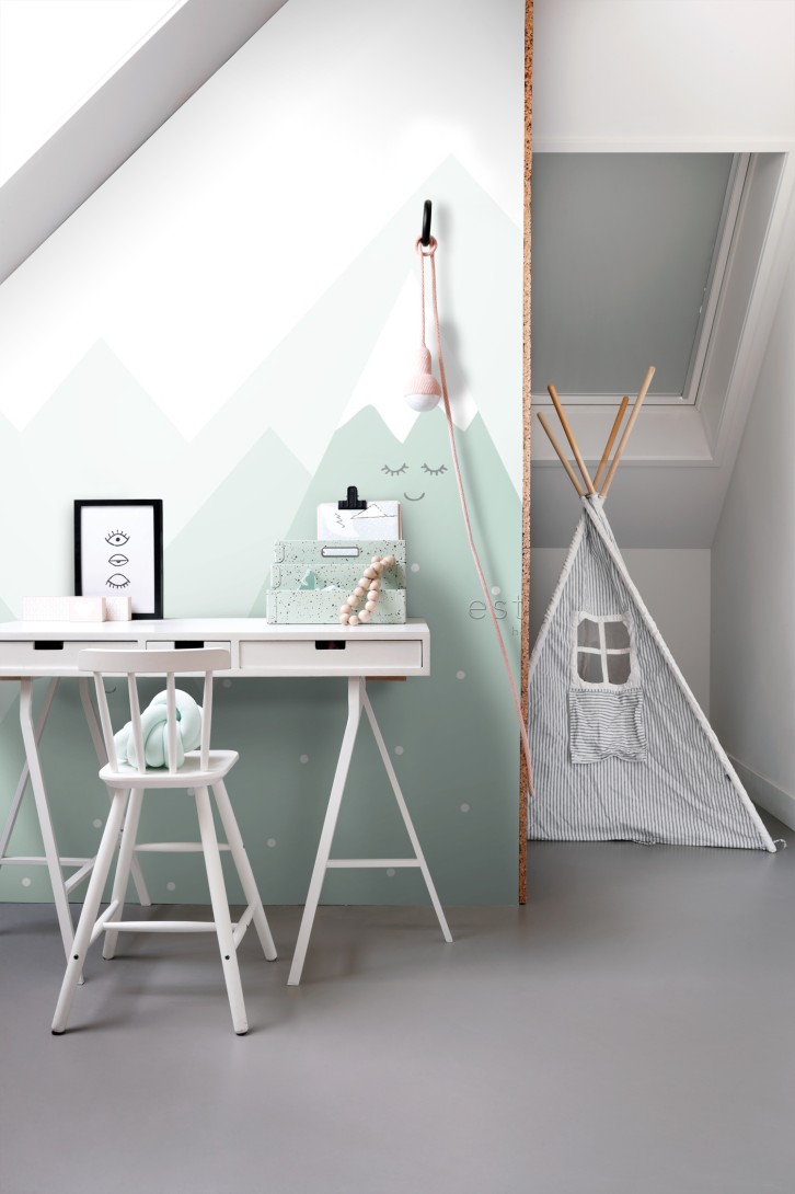 Esta 158839 Walls for Kids XL2 Mountains mint green - mural dla dzieci w królika z origami