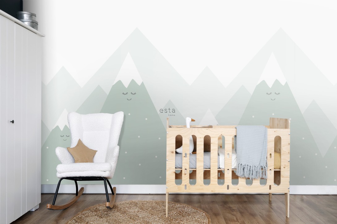 Esta 158839 Walls for Kids XL2 Mountains mint green - mural dla dzieci w królika z origami