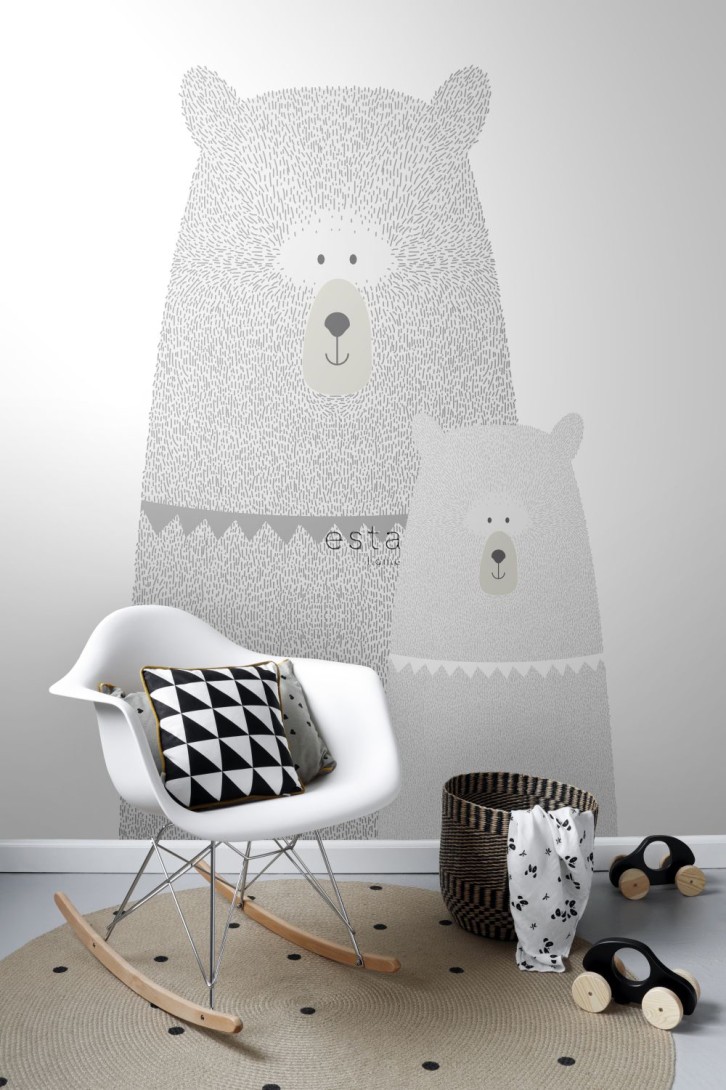 Esta 158837 Walls for Kids XL2 Bears mother and child light gray - mural dla dzieci w niedźwiadki