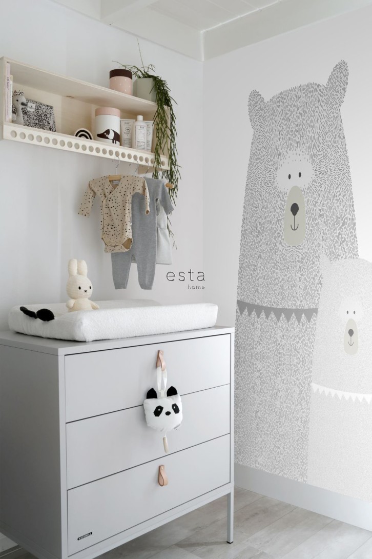 Esta 158837 Walls for Kids XL2 Bears mother and child light gray - mural dla dzieci w niedźwiadki