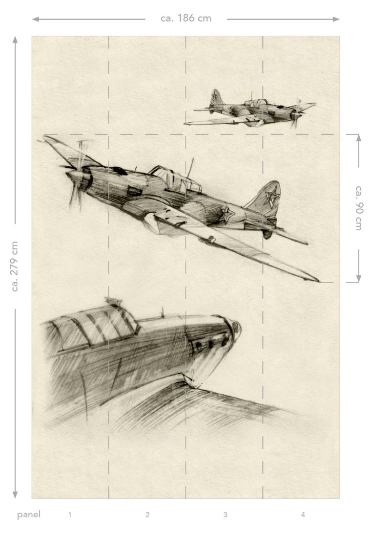 Esta 158805 Walls for Kids XL2 Airplane sketches beige and gray - mural dla dzieci w szkice samolotów