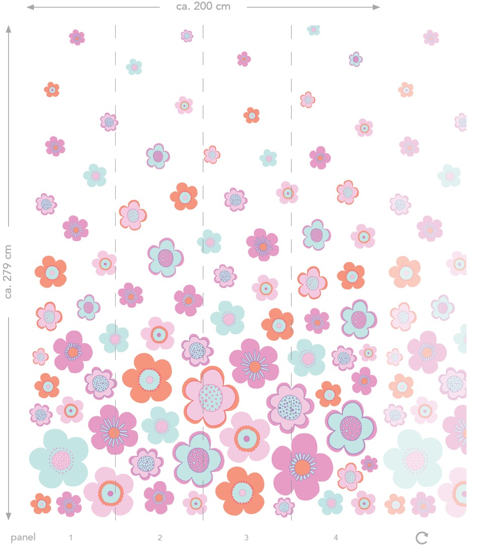 Esta 158709 Walls for Kids XL2 Vintage flowers turquoise pink and purple - mural dla dzieci w kwiaty