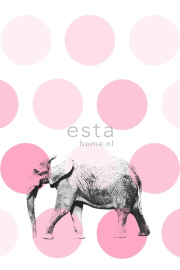 Esta 158708 Walls for Kids XL2 Elephant pink - mural dla dzieci w słonia na geometrycznym tle