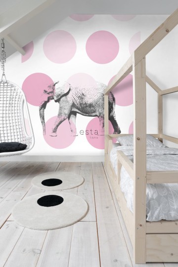 Esta 158708 Walls for Kids XL2 Elephant pink - mural dla dzieci w słonia na geometrycznym tle