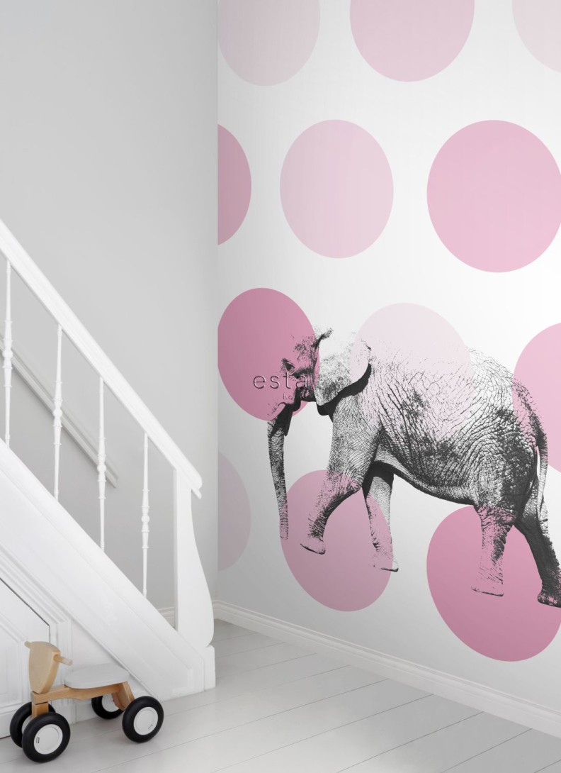 Esta 158708 Walls for Kids XL2 Elephant pink - mural dla dzieci w słonia na geometrycznym tle