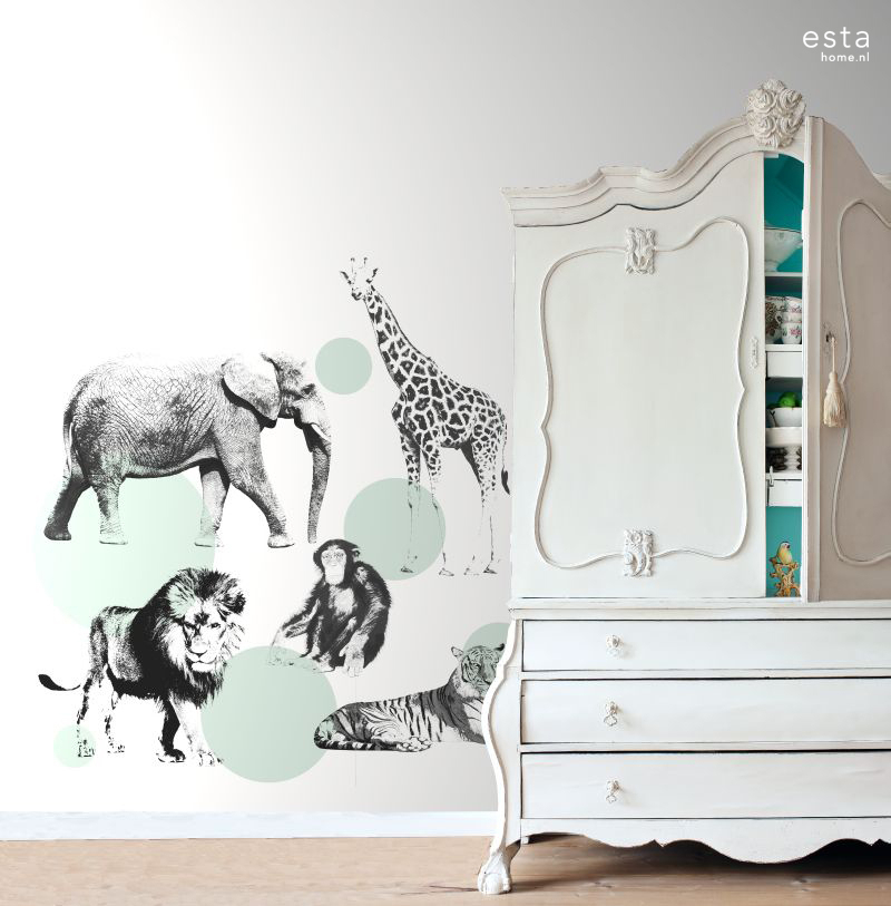 Esta 158704 Walls for Kids XL2 Animals mint green - mural dla dzieci w zwierzęta z safari