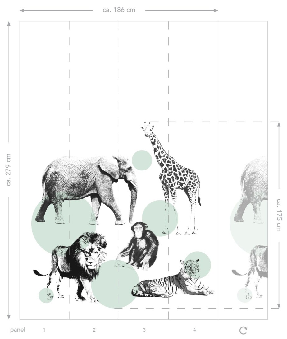 Esta 158704 Walls for Kids XL2 Animals mint green - mural dla dzieci w zwierzęta z safari
