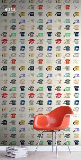 Esta 158503 XL² Photowalls XXL retro telephones beige gray red and blue - tapeta w retro telefony