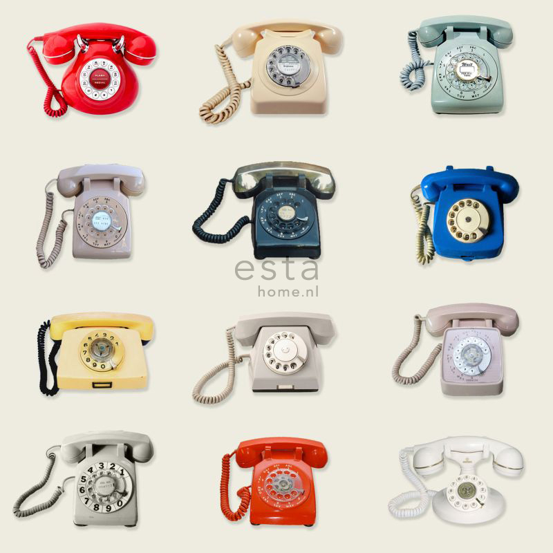 Esta 158503 XL² Photowalls XXL retro telephones beige gray red and blue - tapeta w retro telefony