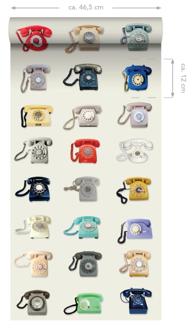 Esta 158503 XL² Photowalls XXL retro telephones beige gray red and blue - tapeta w retro telefony