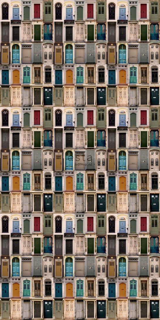 Esta 158504 XL² Photowalls XXL vintage doors beige blue red and green - tapeta w vintage drzwi