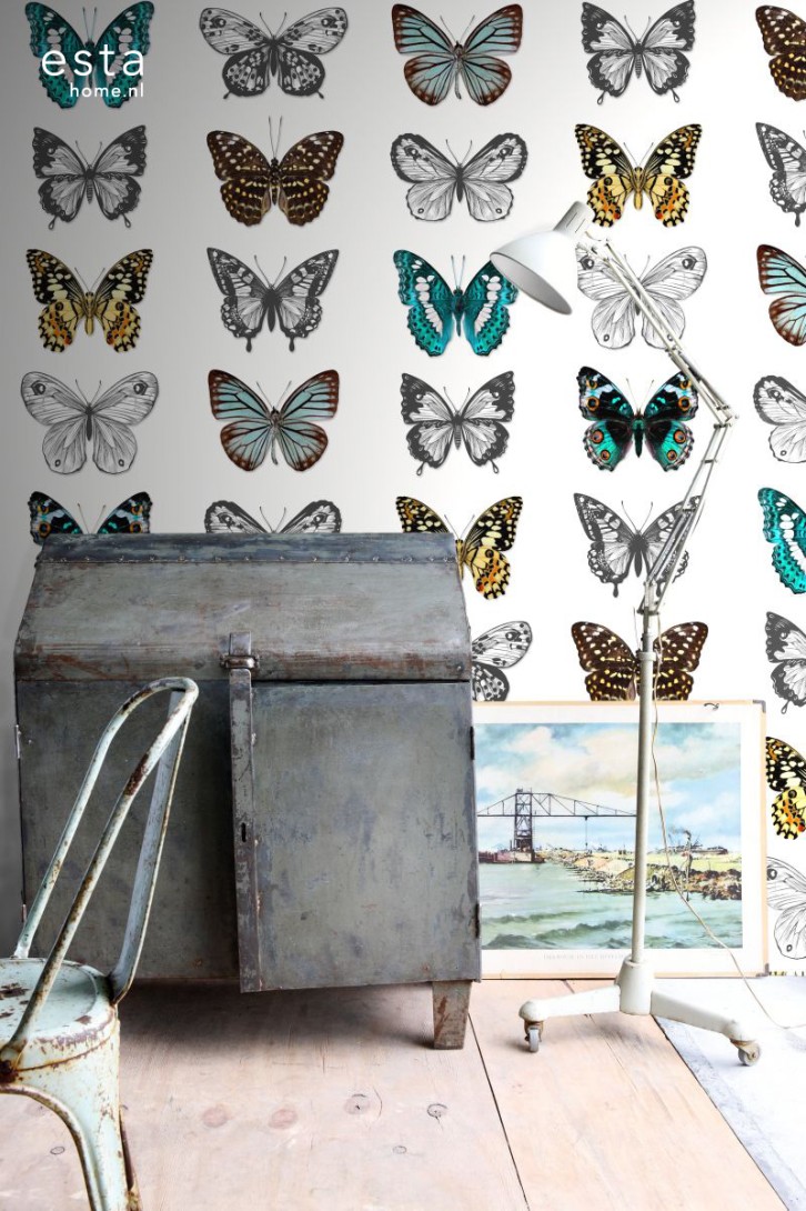 Esta 158507 XL² Photowalls XXL butterflies turquoise black and white - tapeta w motyle