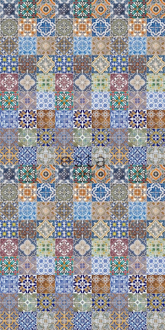Esta 158603 XL² Photowalls XXL Spanish tiles blue orange green and beige - tapeta imitująca płytki w stylu hiszpańskim
