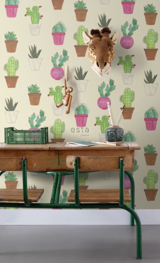 Esta 158604 XL² Photowalls XXL Cactus Fiesta green pink and beige - tapeta w kaktusy