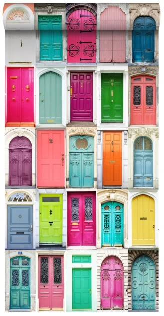 Esta 158607 XL² Photowalls XXL coloured doors pink turquoise orange yellow and purple - tapeta w drzwi