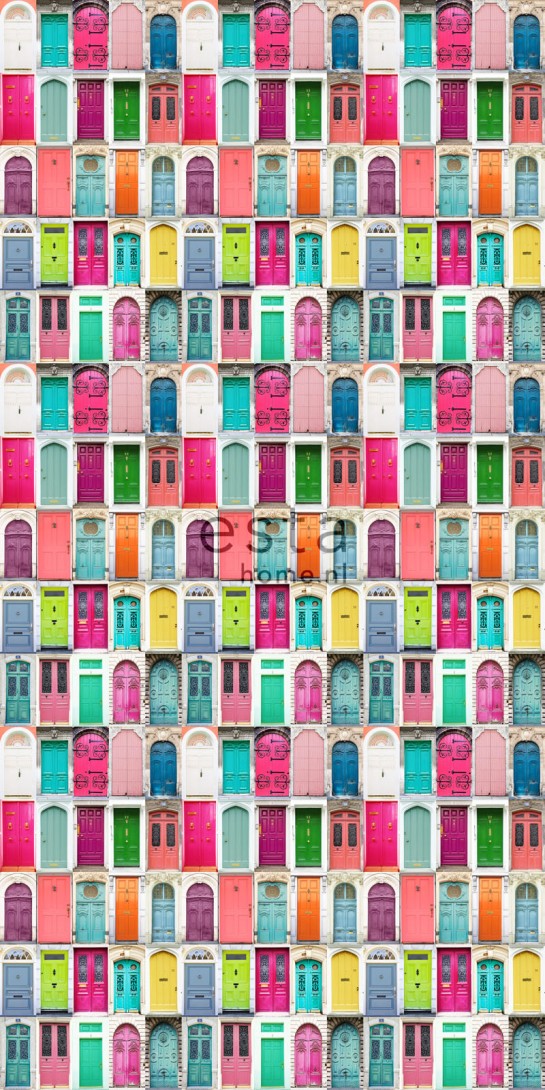 Esta 158607 XL² Photowalls XXL coloured doors pink turquoise orange yellow and purple - tapeta w drzwi
