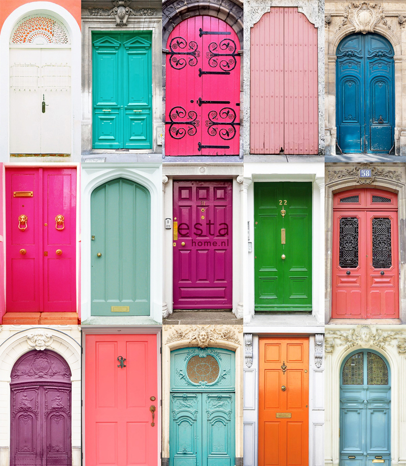 Esta 158607 XL² Photowalls XXL coloured doors pink turquoise orange yellow and purple - tapeta w drzwi
