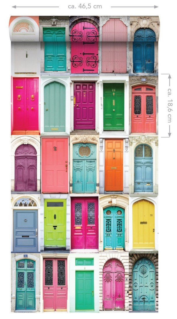 Esta 158607 XL² Photowalls XXL coloured doors pink turquoise orange yellow and purple - tapeta w drzwi