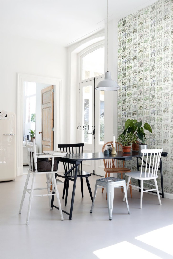 Esta 158826 XL² Photowalls XXL pages of a botanical book light warm gray and green - tapeta w ilustracje botaniczne