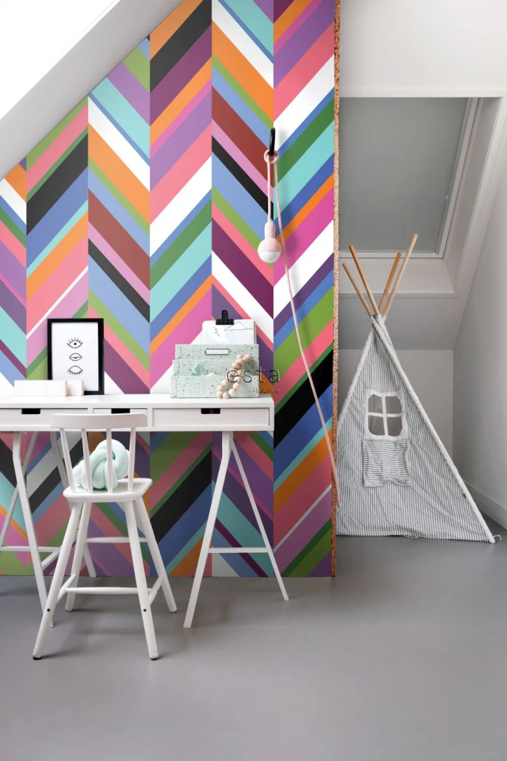 Esta 158912 XL² Photowalls XXL zigzag motif green pink purple and blue - tapeta w kolorowe zygzaki