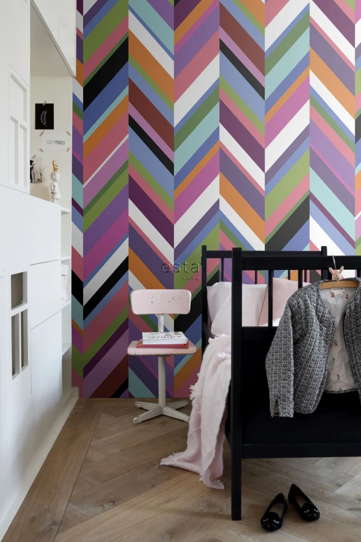 Esta 158912 XL² Photowalls XXL zigzag motif green pink purple and blue - tapeta w kolorowe zygzaki