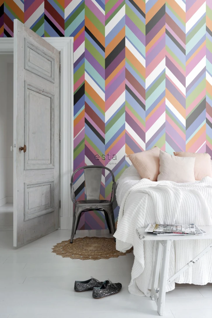 Esta 158912 XL² Photowalls XXL zigzag motif green pink purple and blue - tapeta w kolorowe zygzaki