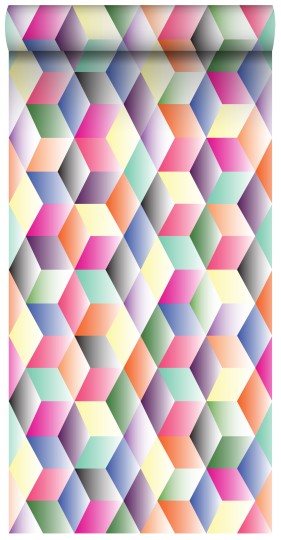 Esta 158913 XL² Photowalls XXL 3D cubes pink yellow green and blue - tapeta geometryczna 3D