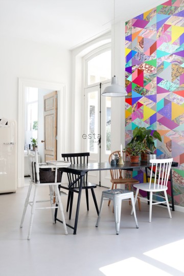 Esta 158914 XL² Photowalls XXL triangles with marble effect yellow blue pink and green - tapeta w trójkąty z efektem marmuru