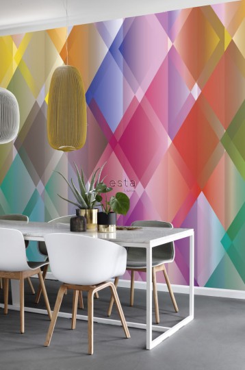 Esta 158917 XL² Photowalls gradient rhombus motif pink red purple green and blue - mural w gradientowe romby