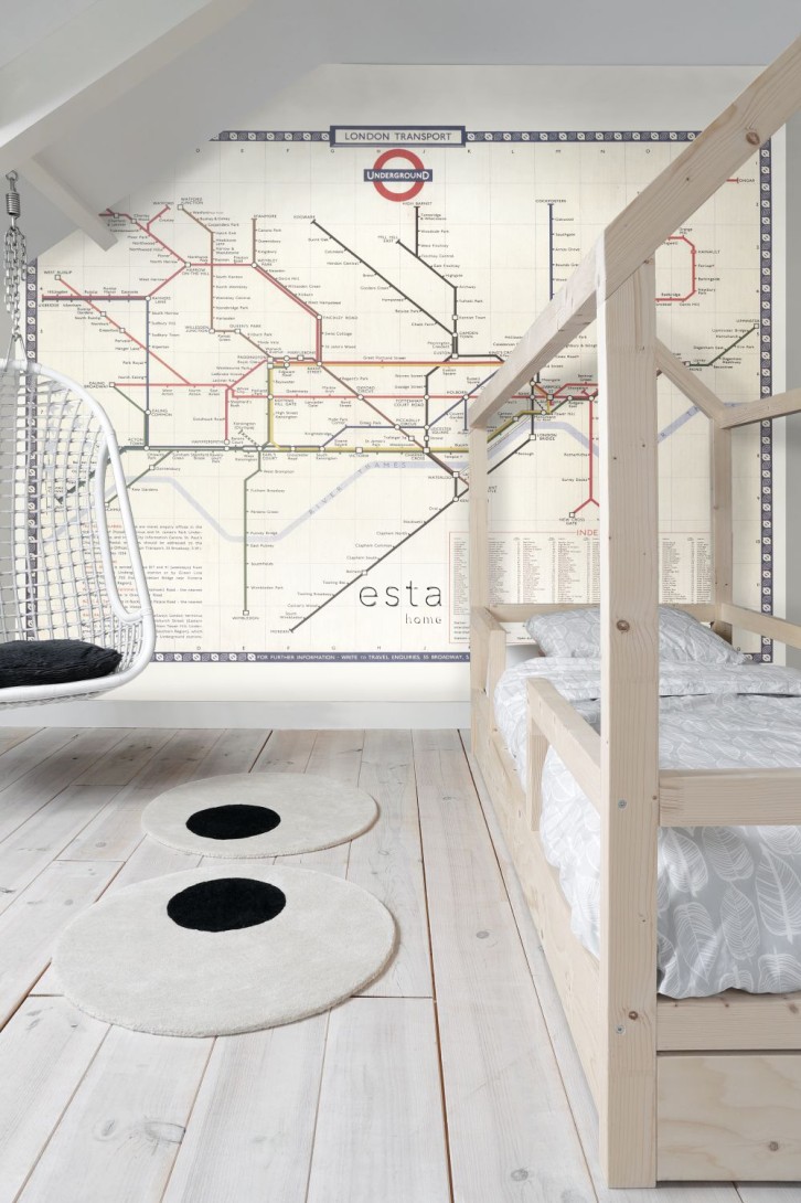 Esta 158209 XL² Photowalls London Tube subway map beige red and blue - mural londyńskie metro