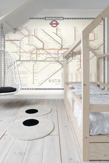 Esta 158209 XL² Photowalls London Tube subway map beige red and blue - mural londyńskie metro
