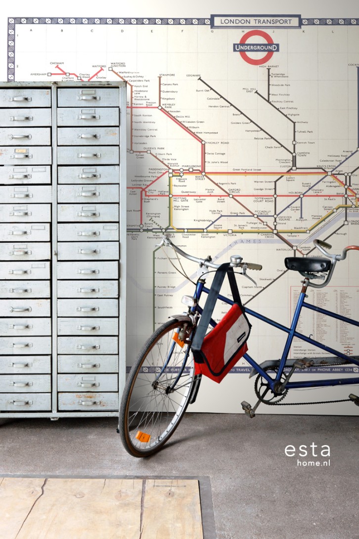 Esta 158209 XL² Photowalls London Tube subway map beige red and blue - mural londyńskie metro