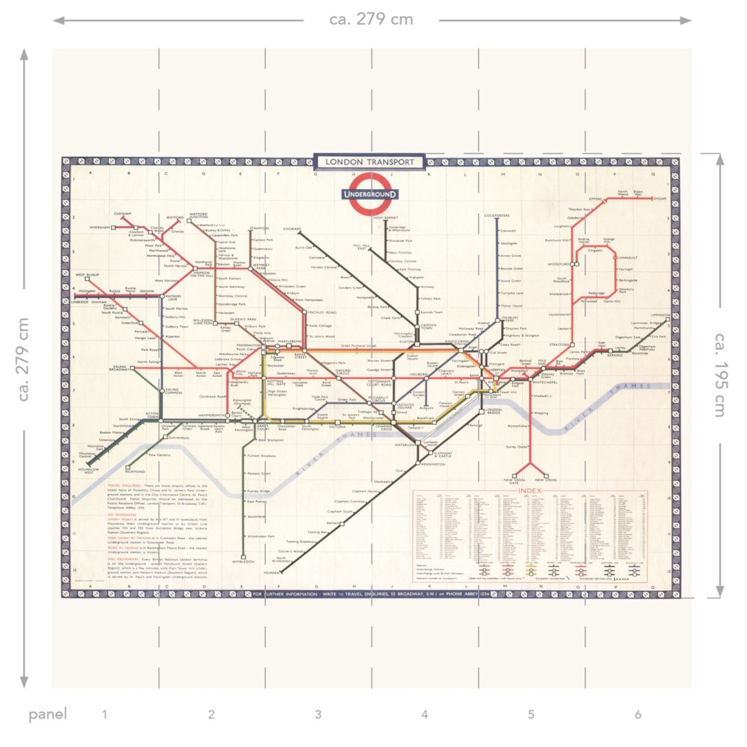 Esta 158209 XL² Photowalls London Tube subway map beige red and blue - mural londyńskie metro