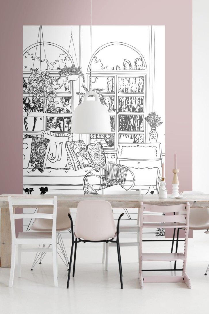Esta 158812 XL² Photowalls drawing living room black and white - mural w graficzny salon