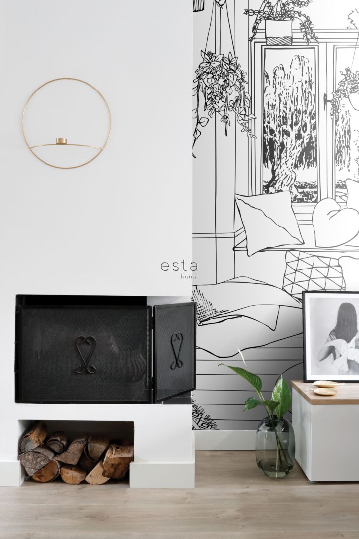 Esta 158814 XL² Photowalls drawing living room black and white - mural w graficzny salon