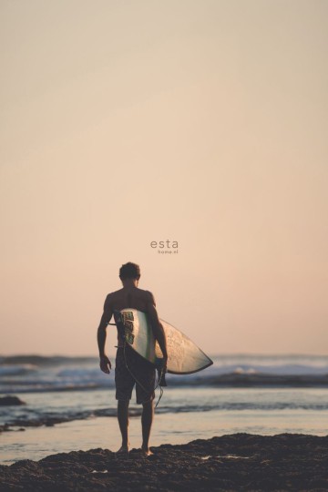 Esta 158847 XL² Photowalls surfer with surfboard evening red blue and black - mural w surfera