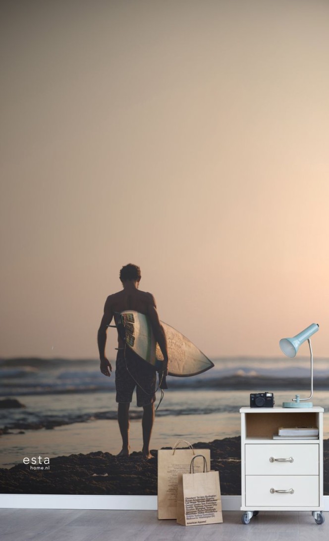 Esta 158847 XL² Photowalls surfer with surfboard evening red blue and black - mural w surfera