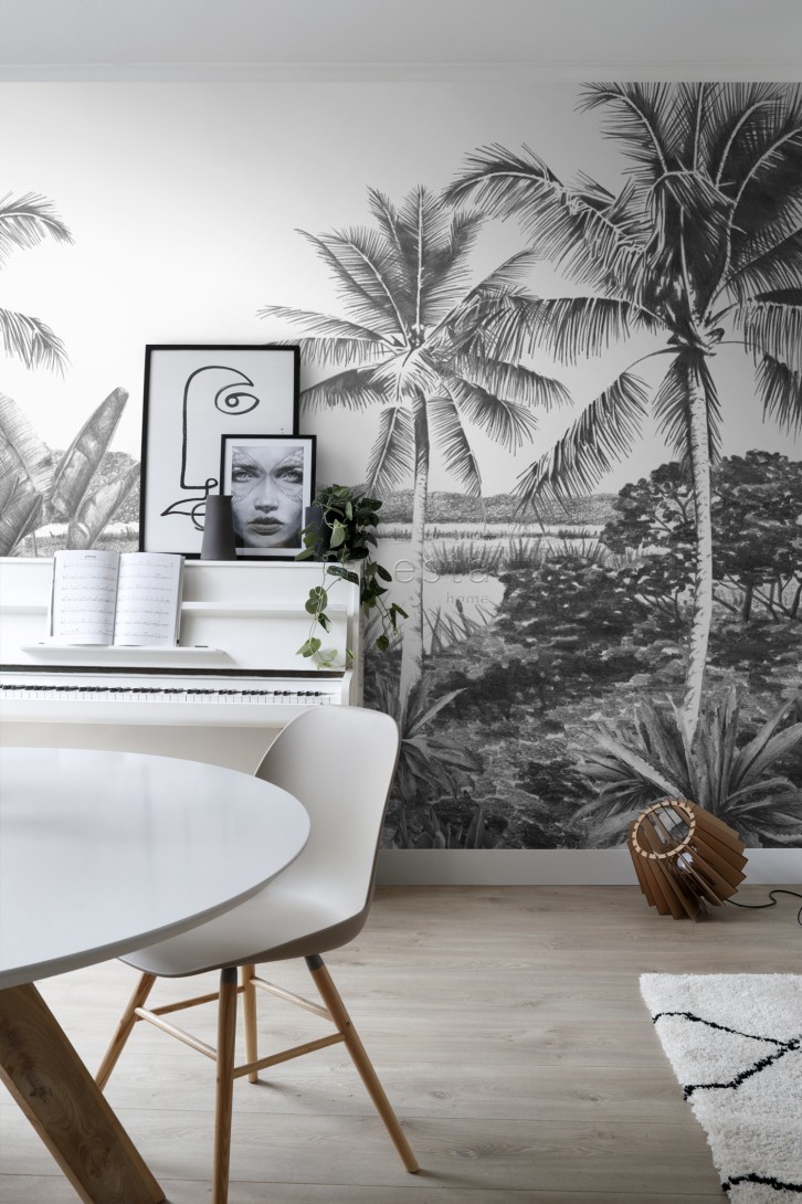 Esta 158901 XL² Photowalls tropical landscape with palm trees black and white - mural w tropikalny pejzaż